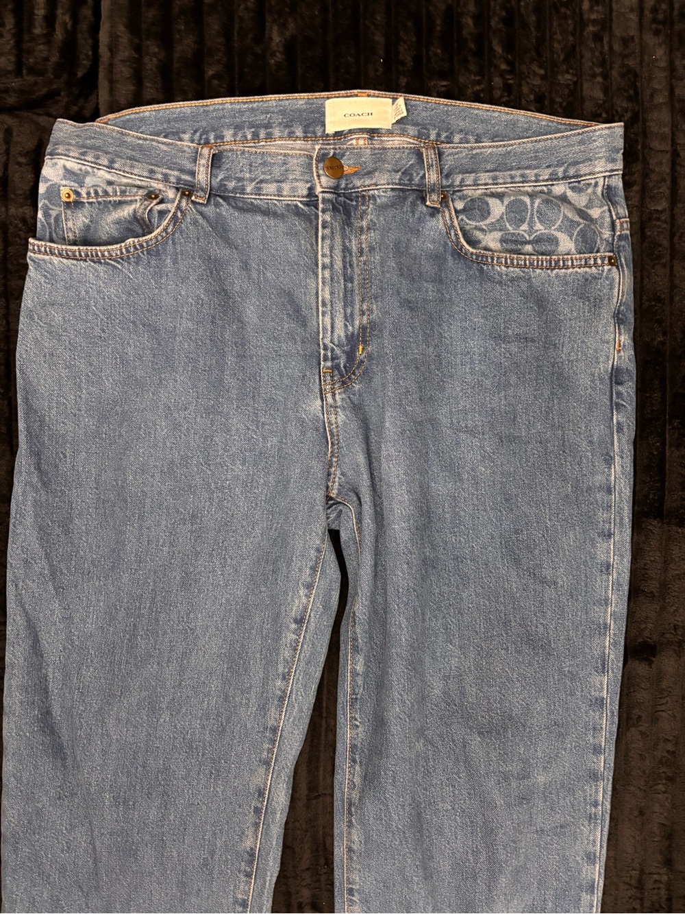 Coach Straight-Leg Blue Denim Jeans with Signature Pocket Accent